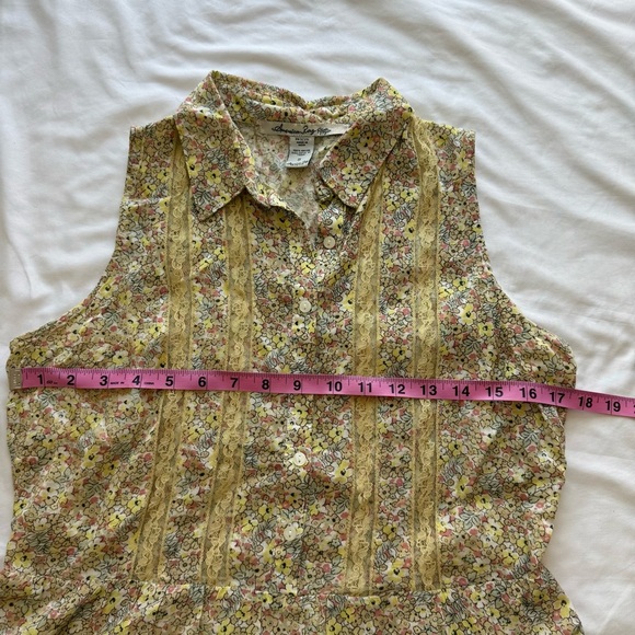 American Rag Sleeveless Yellow Floral Tank Top Cottage Peasant Lace Button Up Sm - Picture 5 of 6
